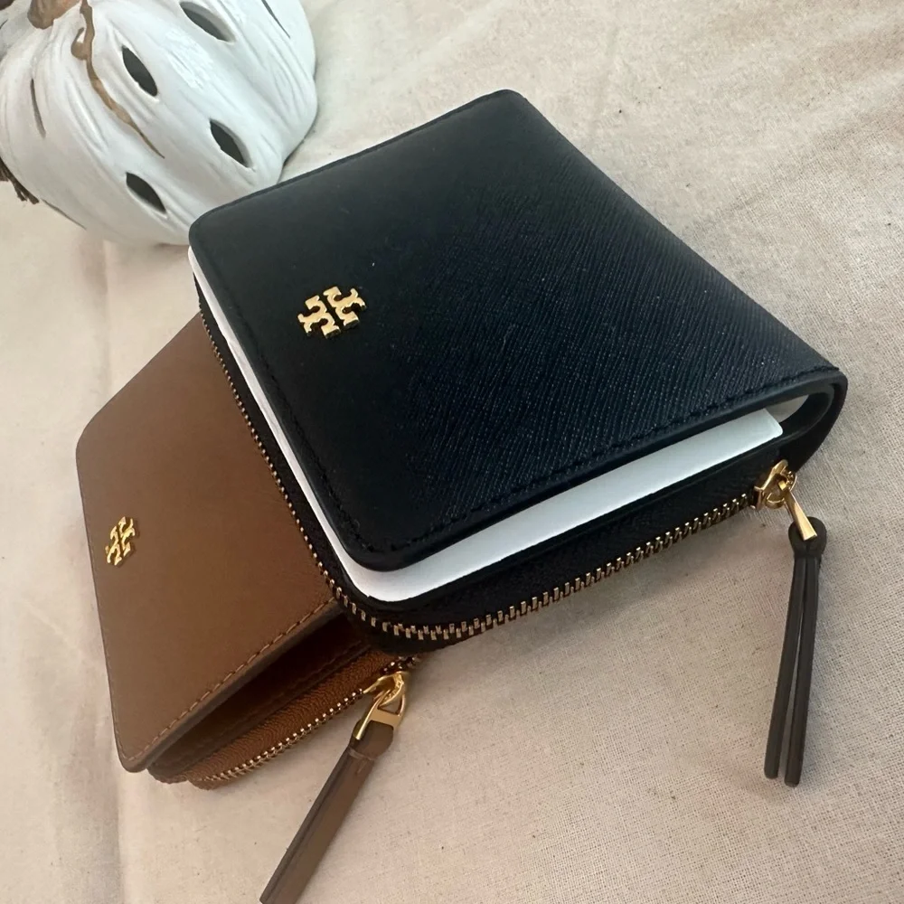New Tory Burch Emerson leather zip around wallet